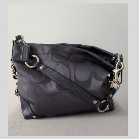 Coach Carly Signature Lurex Small Shoulder Silver/Steel Canvas Hobo Bag - Picture 1 of 8